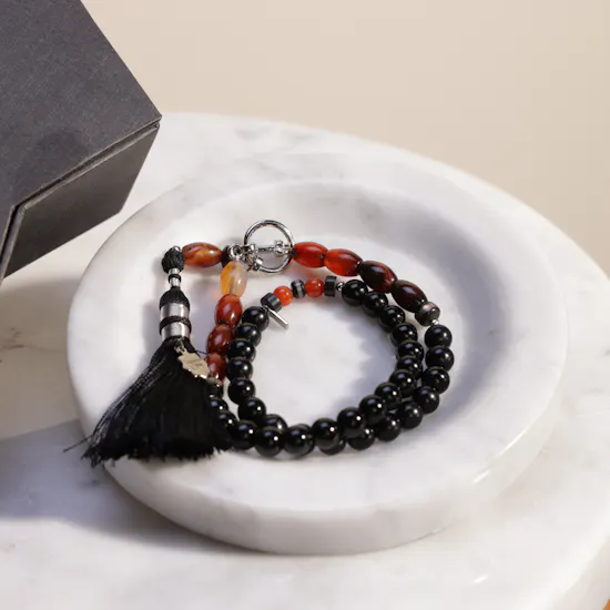 Tasneem Eshki Amen Rosary | Onyx Turquoise & Coconut wood