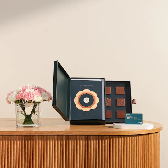 Floward Card 100 KWD and Chocolate Box | Delicate Blush Flowers