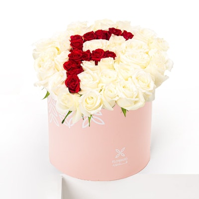 Red & White Letter Roses |  Peach Box