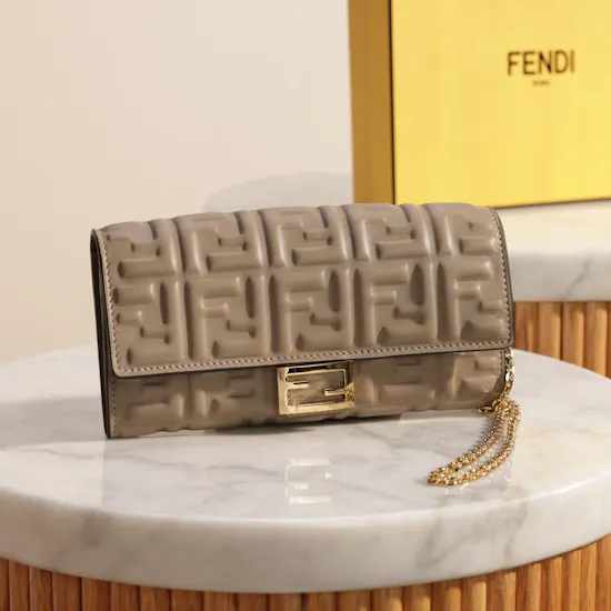 Fendi Baguette Continental Women's Dove Grey Wallet with Chain