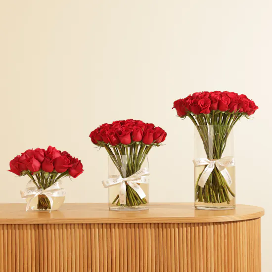 Elegance Trio Red Roses Vase