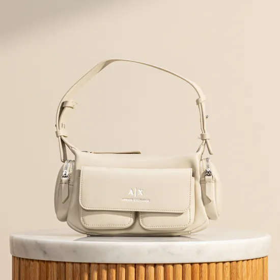 Armani Exchange Large Beige Multi Pocket Shoulder Bag