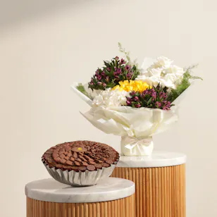 Abucci Elegant Chocolate Silver Tray | Golden Flower Bouquet 