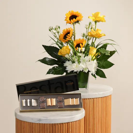 Bostani Chocolates Elegant Box | Radiant Charm Flowers Vase