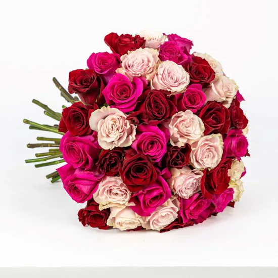 50 Red, Pink & Fuchsia Rose Bouquet
