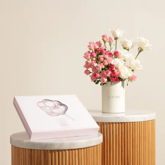 صندوق شوكولاتة وردي من باتشي | صندوق زهور رقة وأناقة