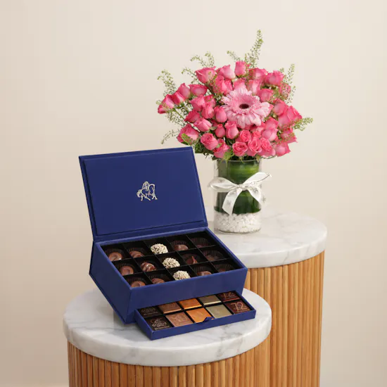Godiva Small Navy Blue Royal Chocolate Box | Serenity Flowers Vase