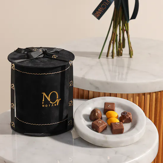 Nor Noyau Round Black Velvet Small Chocolate Box | Joyful Flowers