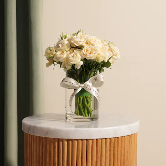 Delicate Peach Baby Roses Vase | 18 Flowers