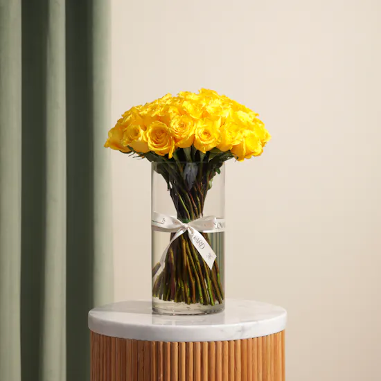 Yellow Radiance Vase | 50 Roses