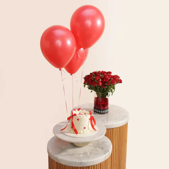 Sweet Atelier Love You Cake | Flowers Vase and Red Balloons