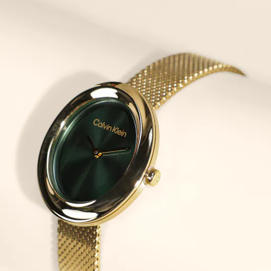 Calvin Klein Oval Twisted Bezel Mesh Women's Watch