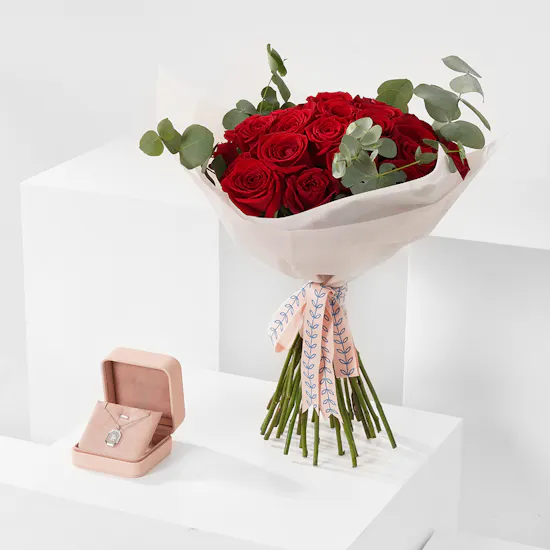 Floward Letter R Silver Necklace | Elegant Roses