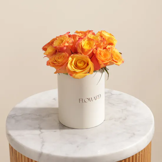 Orange Roses Flowers Box | 15 Flowers