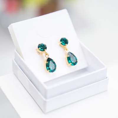 Caroline Mini Drop Earrings-Emerald