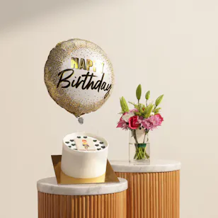 Floward Personalized Photo Black Heart Cake | Magical Birthday Flower Vase