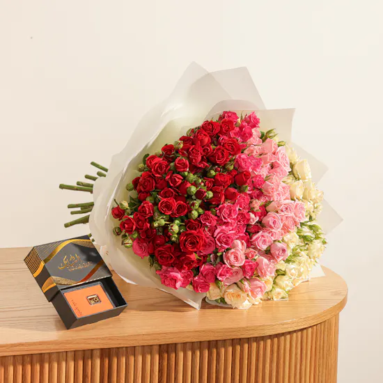 Dar-Alsbaek 2.5g Gold Bar | Mixed Baby Rose Bouquet