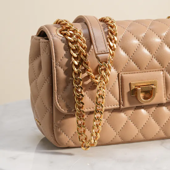 Dkny Taupe Finley Medium Flap Shoulder Bag