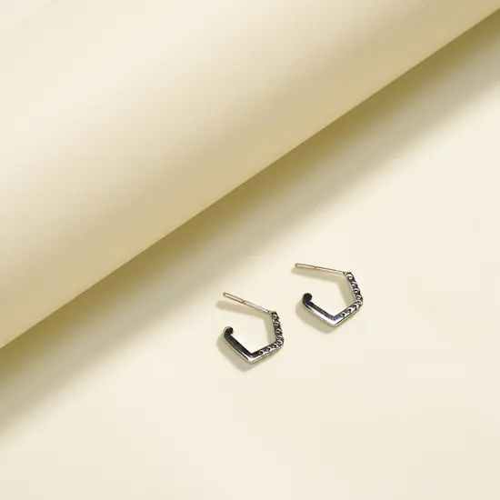Gold Land Semi Pentagon Shape Earrings