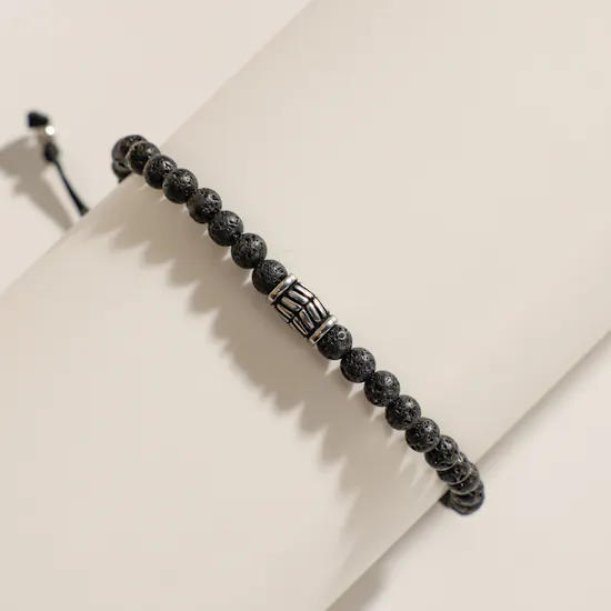 Fossil Everett Beaded Black Semi-Precious Men’s Bracelet