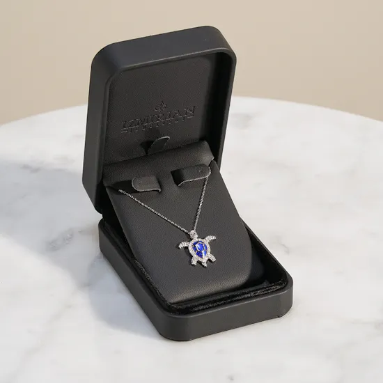 Izmirian Diamond and Blue Enamel Gold Turtle Necklace