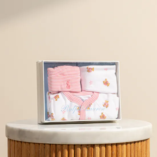 Ralph Lauren New Born Polo Bear Cotton Onesie Girl Gift Set