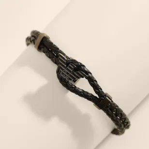 Emporio Armani Gunmetal Leather with Logo Men's Bracelet Emporio Armani Gunmetal Leather with Logo Men's Bracelet