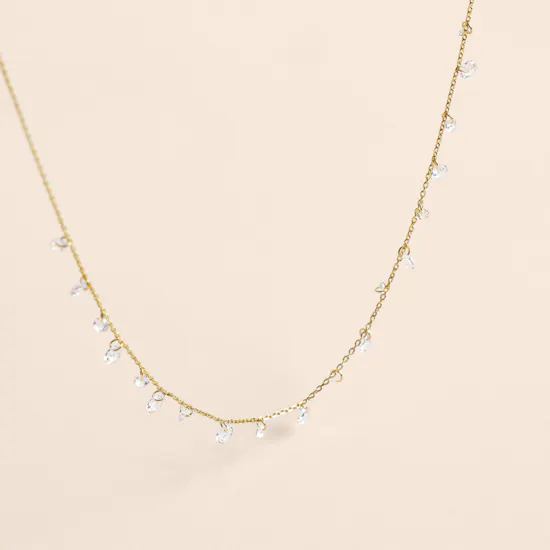 Tai Jewelry Floating Zircon Charms Gold Plated Chain Women’s Necklace