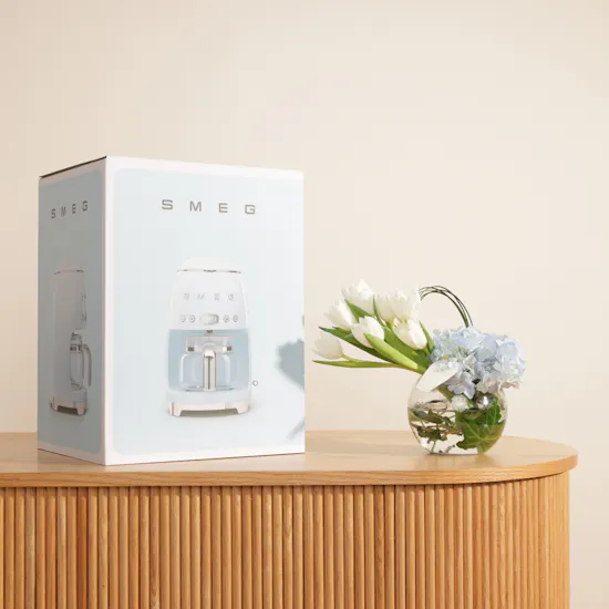 Smeg Drip Filter Pastel Blue Coffee Machine | Practical Beauty Flowers Vase