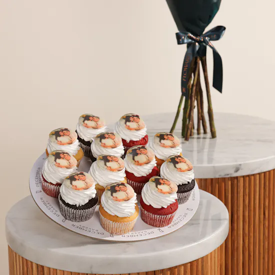 December Cake Personalized Photo Cupcakes | Birthday Flowers