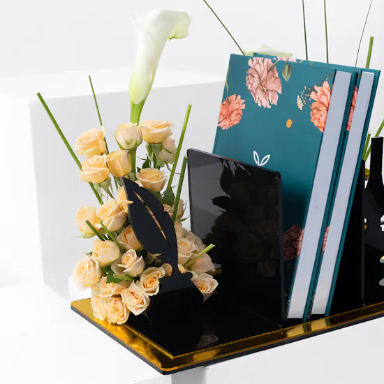 Golden Acrylic Books Holder | Flowers