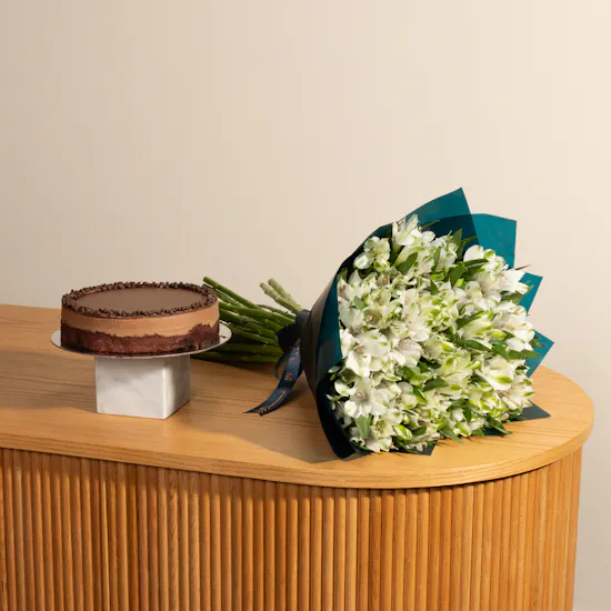 Floward Chocolate Mousse Cake | White Alstroemeria