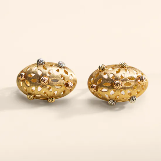 Siran By Iram Yellow Gold Engraved Floral Earrings
