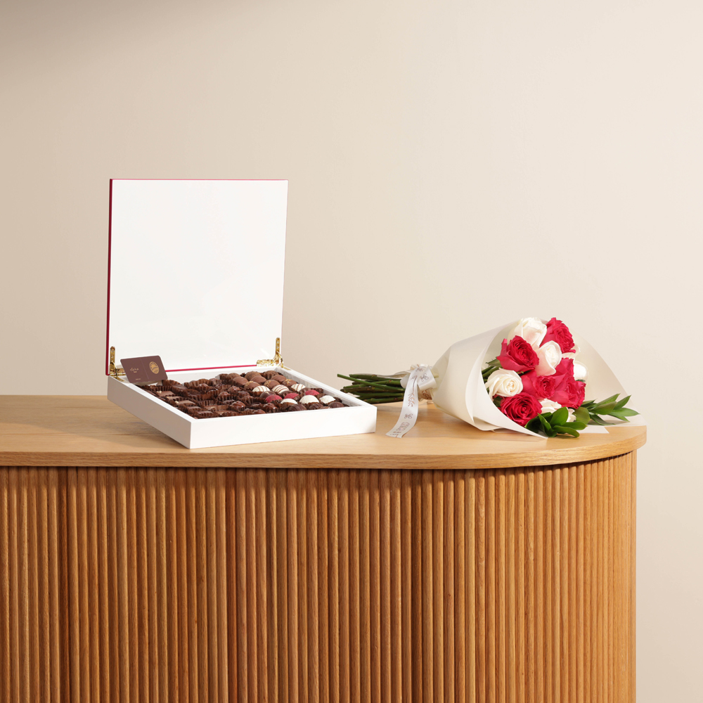  صندوق خشبي شوكولاتة من بتيل | باقة جوري