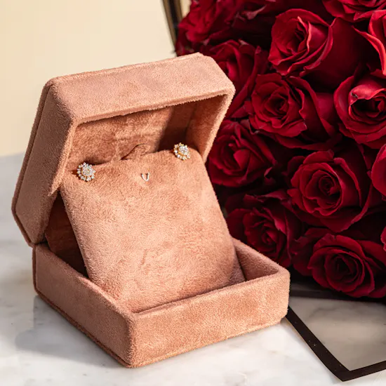 Siran by Iram Diamond Floral Shape Earrings | Stunning Red Roses Bouquet