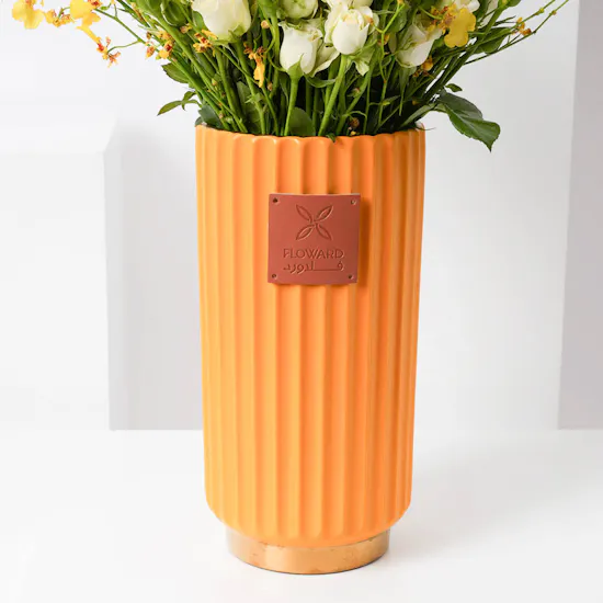 White Baby Roses | Yellow Vase
