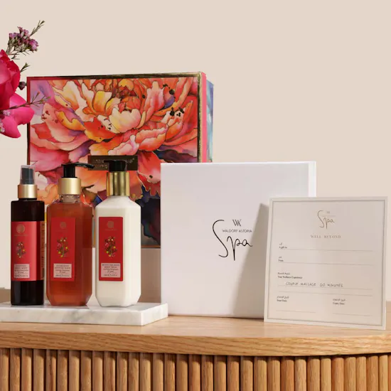Waldorf Astoria Spa 60 Minutes Couple Massage Gift Voucher | Forest Essentials Set and Flower Bouquet