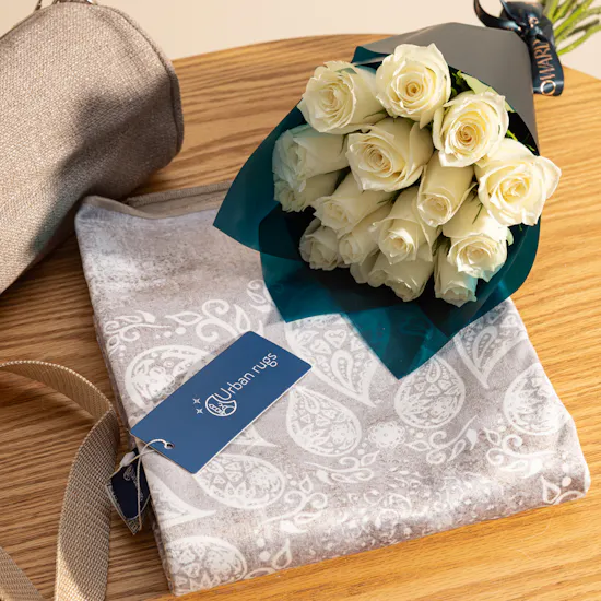 Urban Rugs White Pearls Floral Portable Sejadah | Charming Flowers