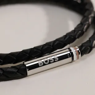 Hugo Boss Ares Double Braided Leather Black Cuff Men's Wristband Hugo Boss Ares Double Braided Leather Black Cuff Men's Wristband