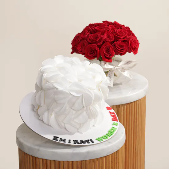 Mister Baker Emirati Women's Day White Cake | Her Legacy Flower Vase