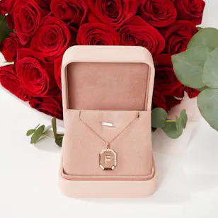Floward Letter F Rose Gold Plated Necklace | Romantic Roses