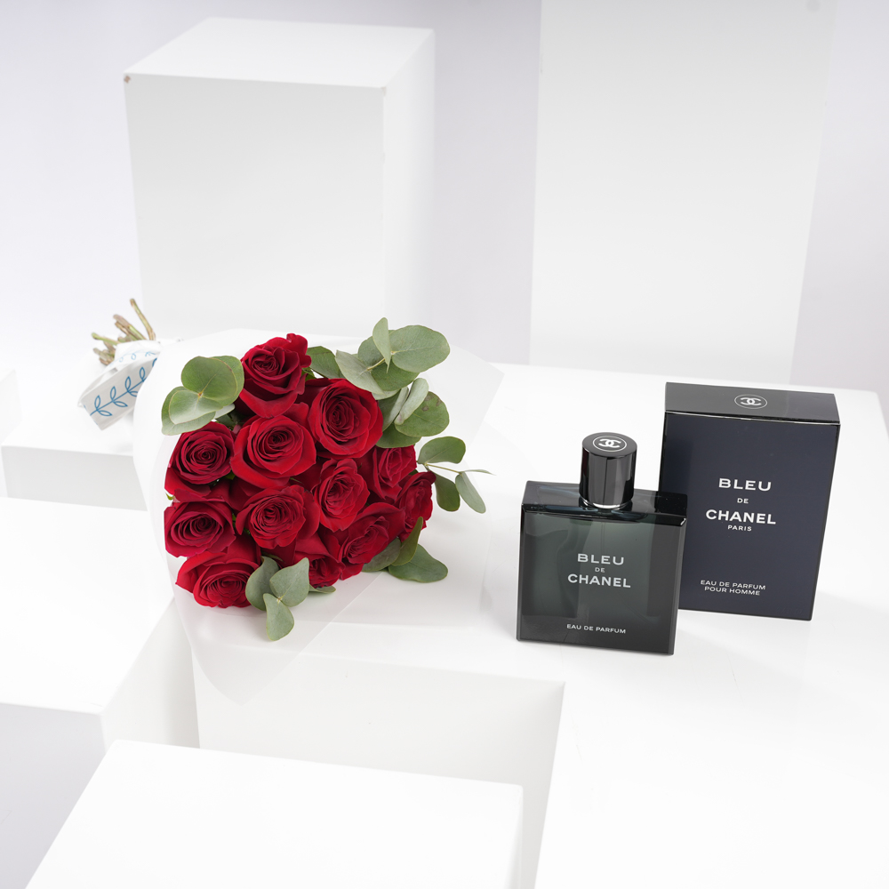 عطر شانيل بلو او دو بارفيوم 100مل | 12 وردة جوري حمراء