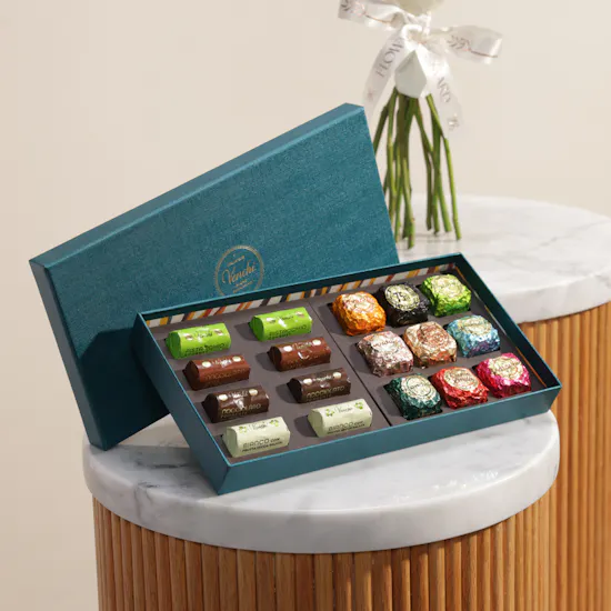 Venchi Murrine Chocoviar and Ingot Chocolate Blue Gift Box | Soft Flowers
