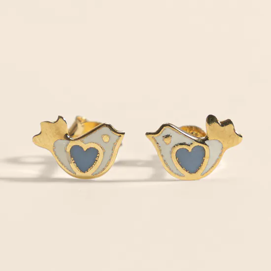 Miss L' Kids Bird Colored Stones Stud Earrings