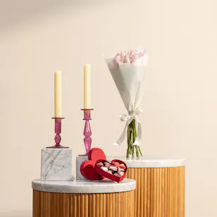 Candle Connection Candle Holder Set | Fleur Chocolate Box and Beauty Flowers Bouquet