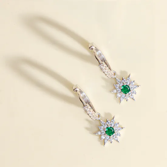 Felizmoda Silver Earrings with Green Zircon Stone