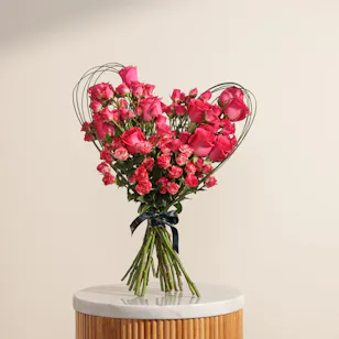 Stunning Fuchsia Rose Heart Bouquet