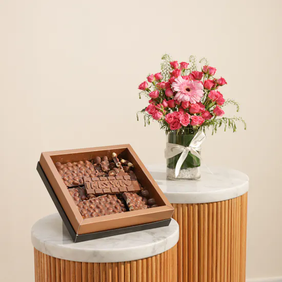 Ghazl Chocolatier I Miss You Chocolate Box | Message of Longing Flowers Vase