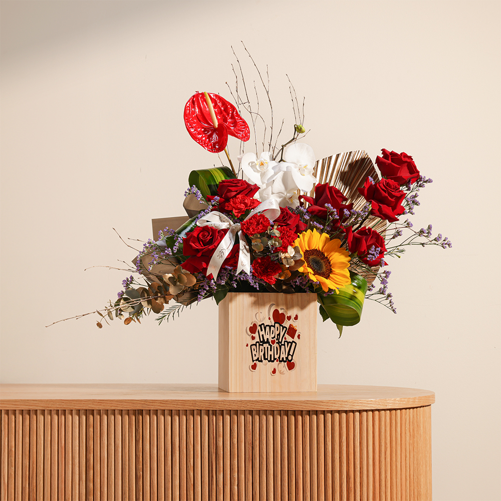 صندوق زهور عيد ميلاد سعيد متالق 