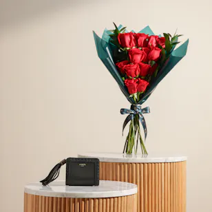Lancel Black Compact Zipped Women’s Wallet | Classic Red Rose Bouquet